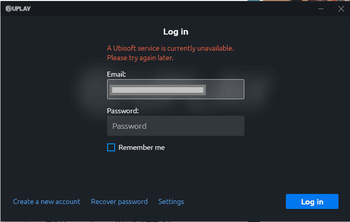 A Ubisoft service is currently unavailable