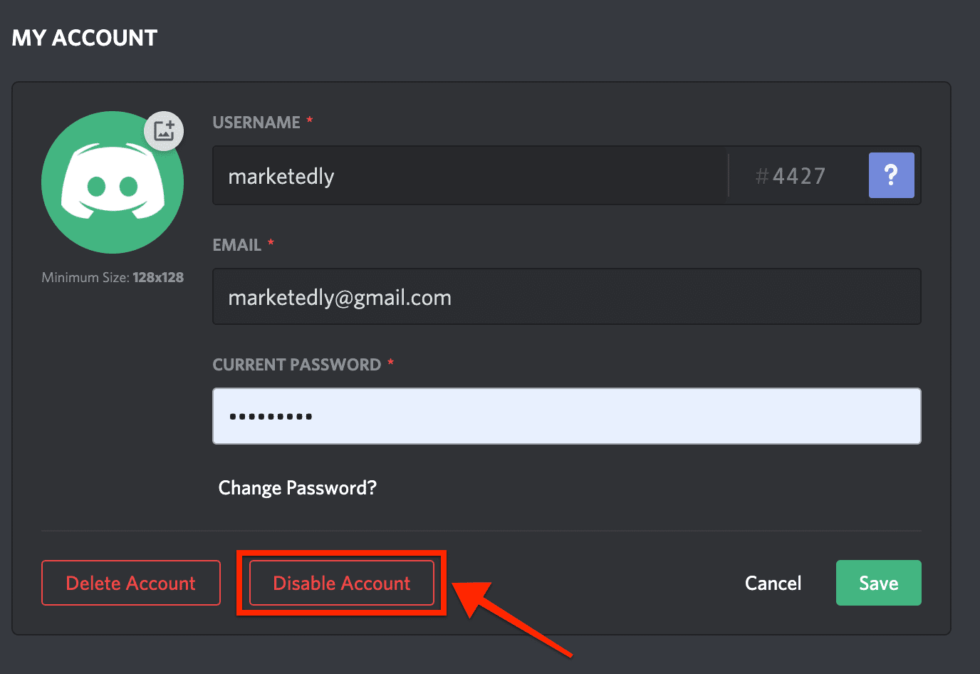 disable account discord