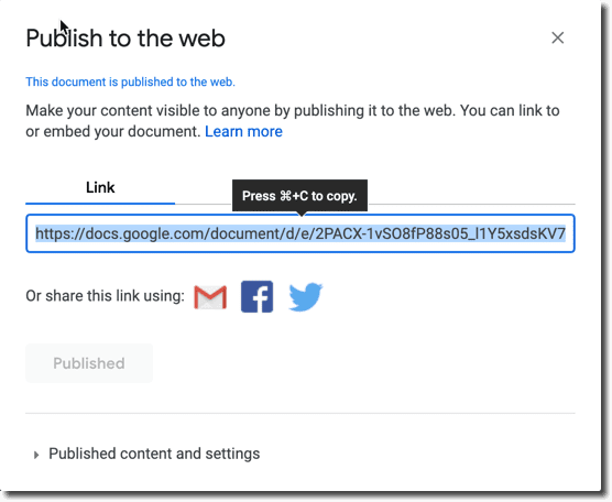 publish to the web image